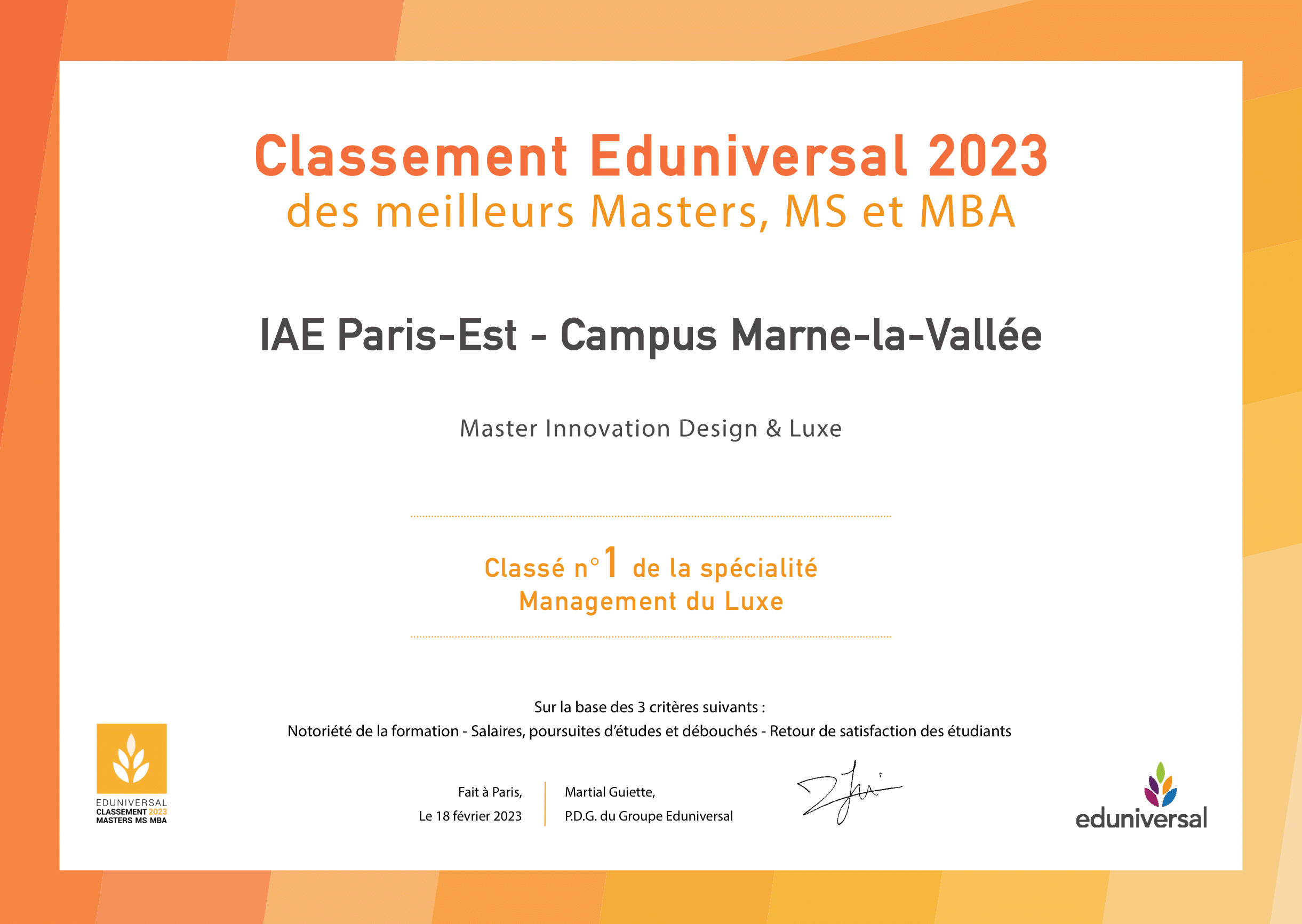 Diplôme national Eduniversal Innovation Design Luxe IDL 2023