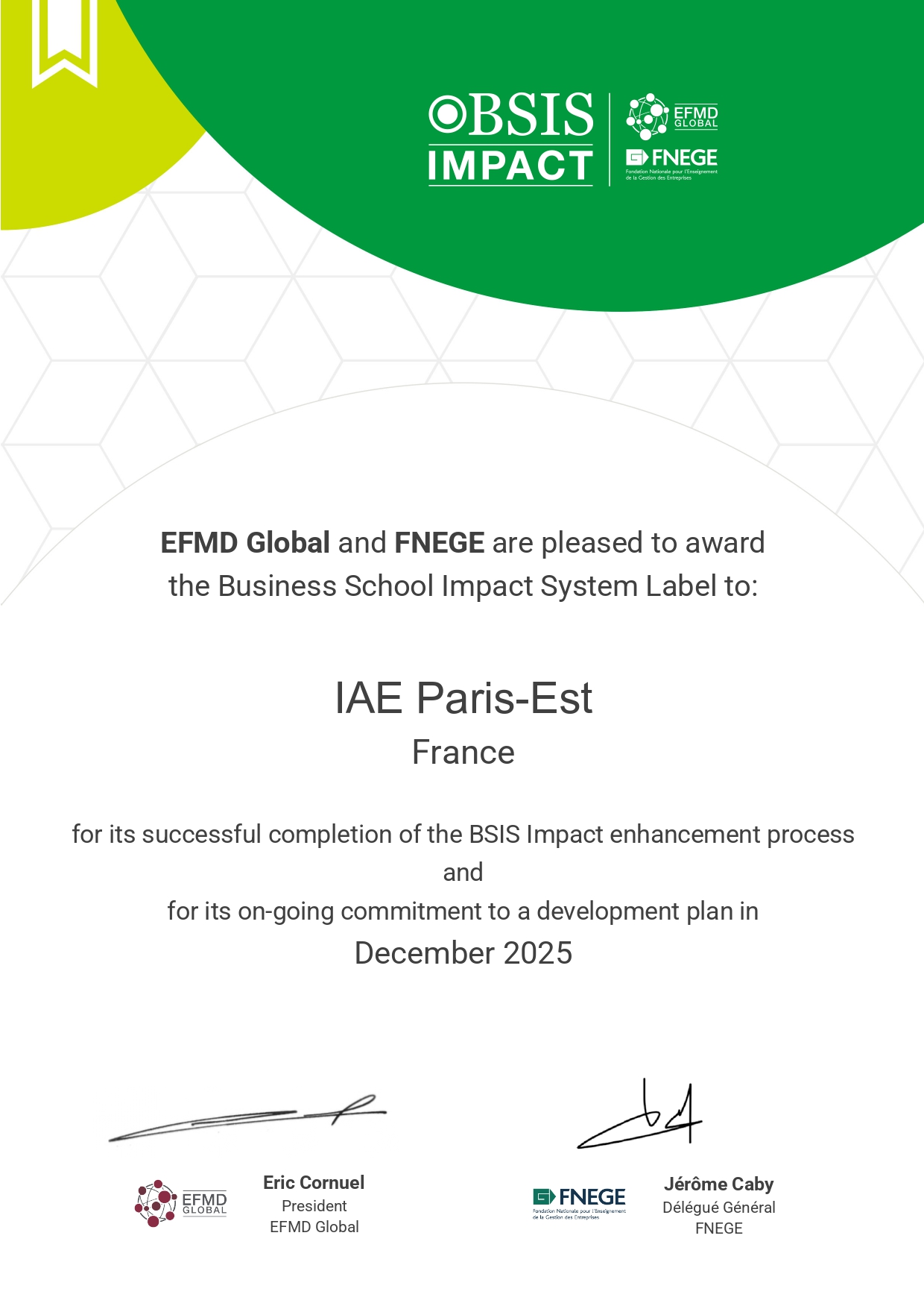 obtention label BSIS IAE PARIS-EST